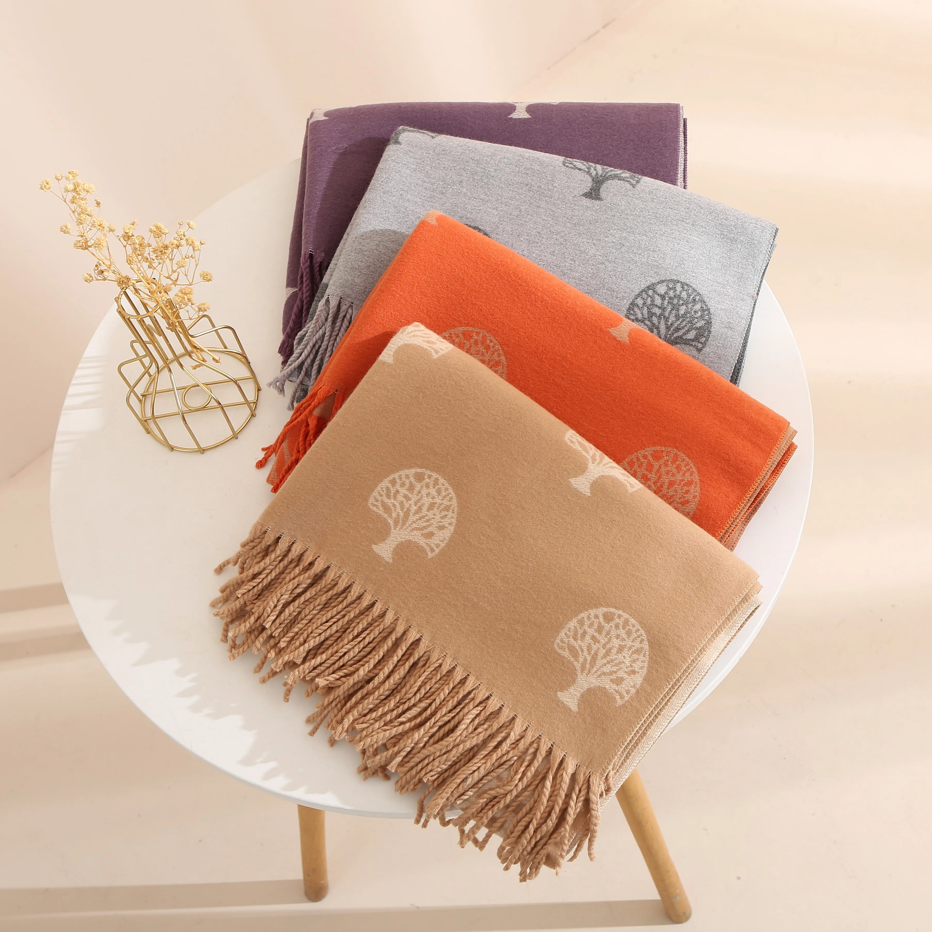 Double-Sided Fashion Winter Wear Soft Large Shawl Pashmina Scarf for Women Stylish Thick Warm Cashmere Wraps Scarves