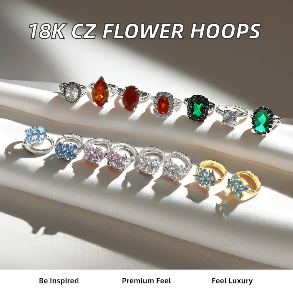 Huggie Earring Fashion Jewelry Hoop Earring Gold 925 Silver Non-tarnish Cubic Zirconia Korea Plated CZ Flower for Women Gift 14K