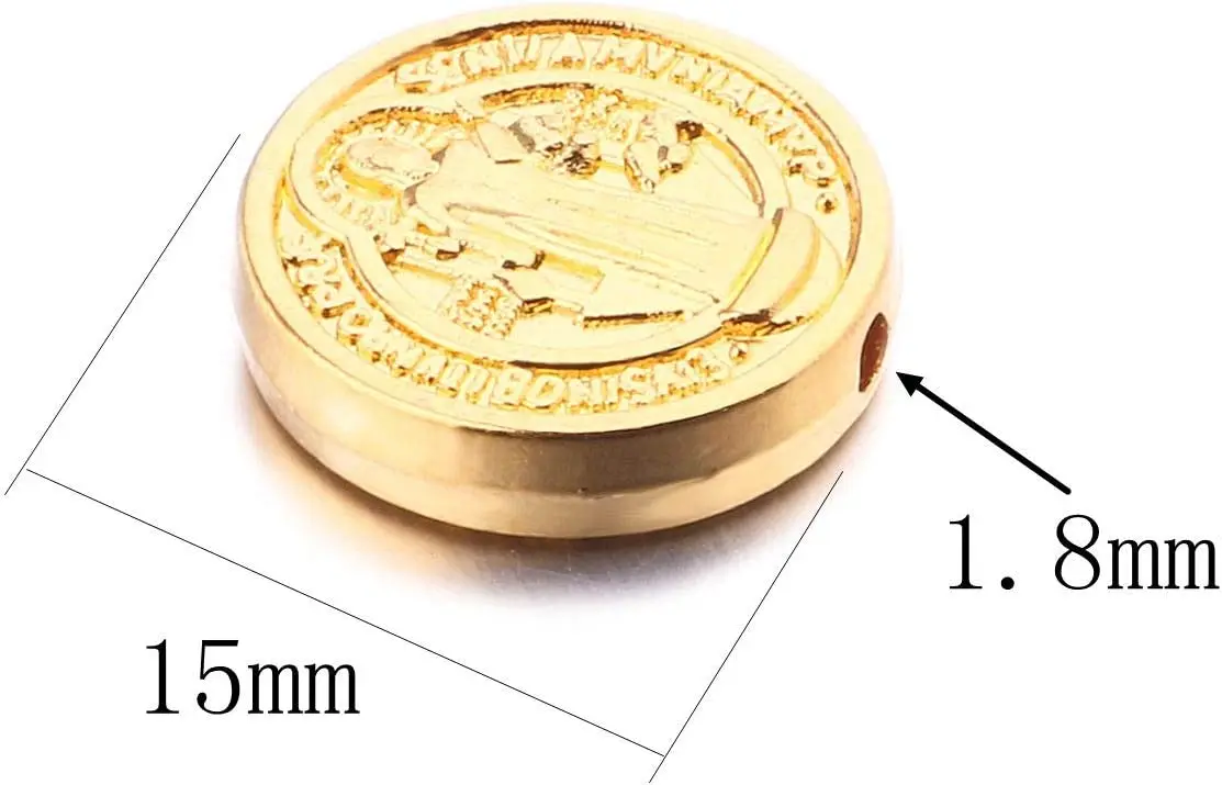 30 Gold Color Saint Benedict Evil Medal Rosary Beads for DIY Bracelet Catholic Religious Jewelry Making_1