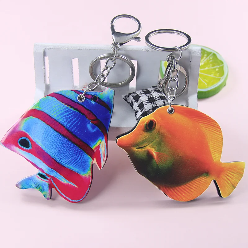 
wholesale custom new designers key chain cute Marine fish shape acrylic printing mirror keychain 