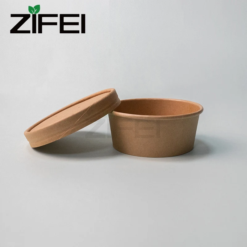ZIFEI Custom disposable 4 kraft paper corrugated folded tray holder carrier for 8oz 12oz 16oz hot paper soup cup bowl