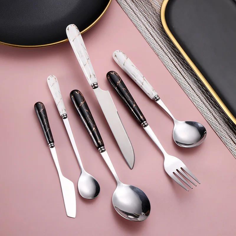 Stainless steel short round spoon Creative tableware 18-piece cutlery  fork  spoon and cutlery set