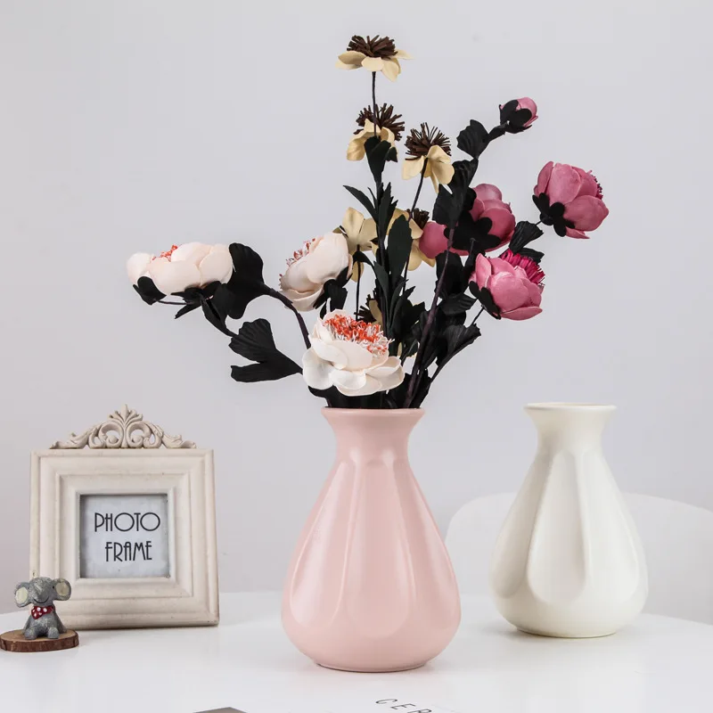 
Modern Creative Dining Table Flower Vases,Nordic Imitate Glaze Vertical Plastic Flower Vase,Colorful Flower Vase for Hotel Home 