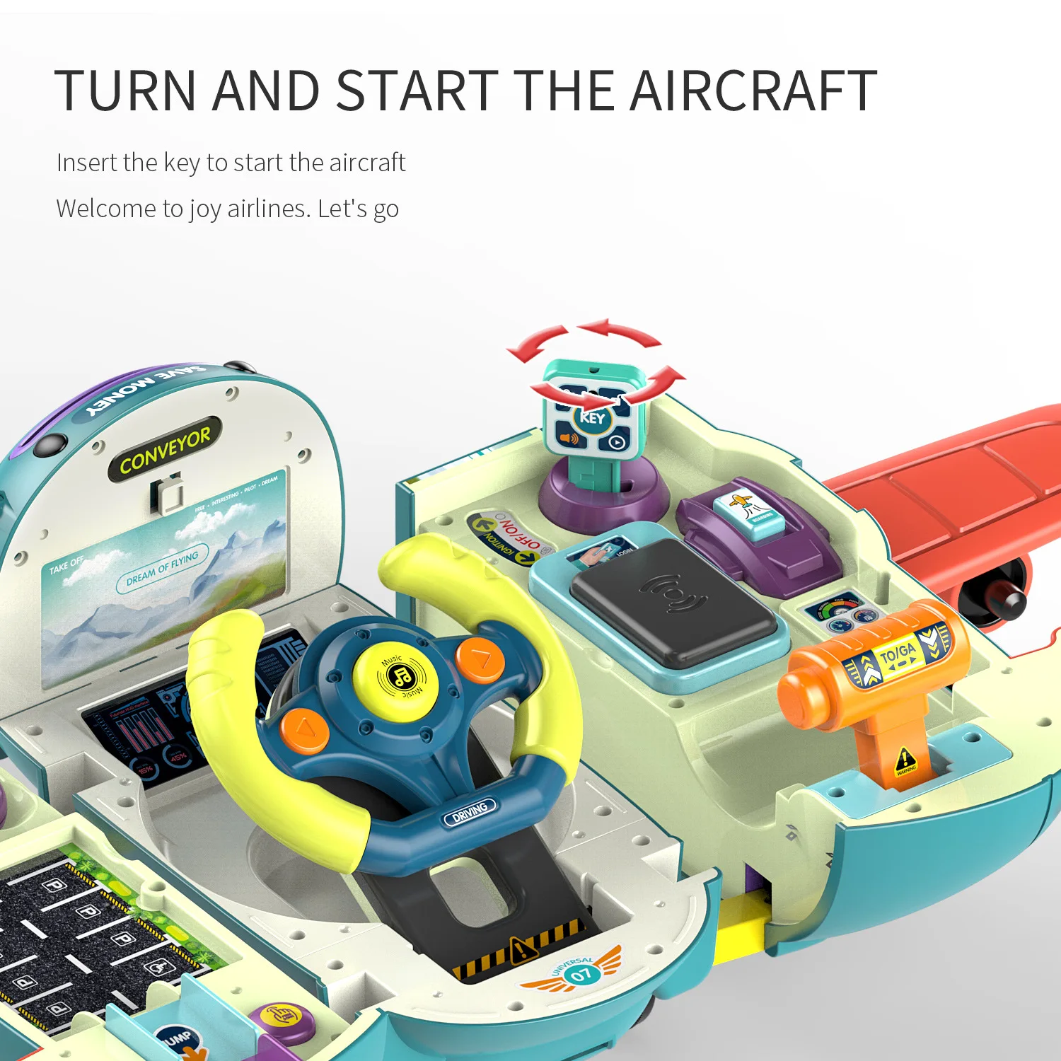 Kids  Educational Toys Plane 3 In 1 Deformation Airplane Simulation Driving Steering Wheel Toys