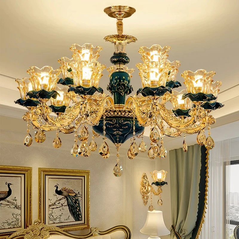 Zinc-alloy ceramic country Crystal Chandelier Hotel banquet restaurant Villa bedroom Crystal Chandelier