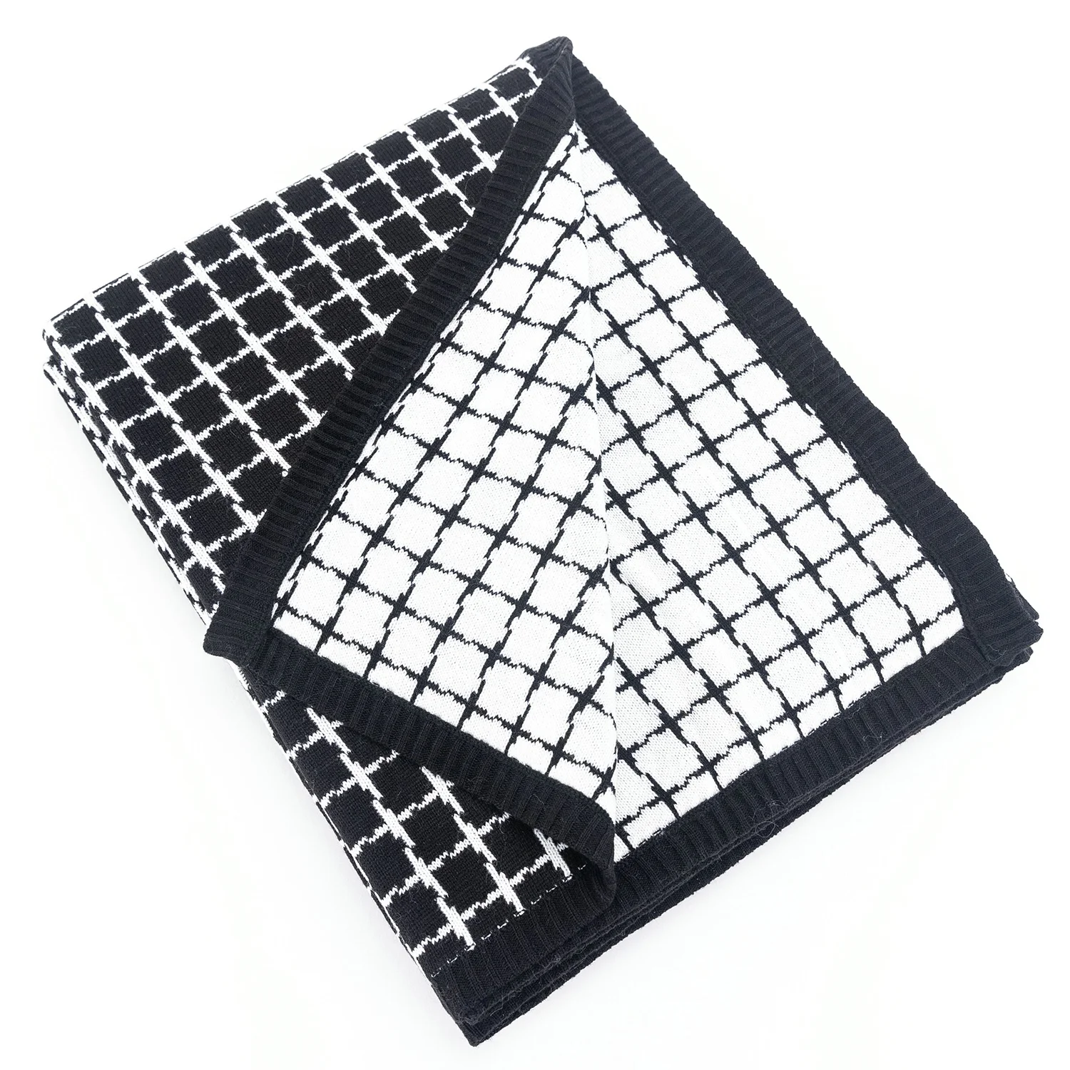 Custom Camping Sofa Couch Living Room Bedspread Grids Plaid Nap Reversible Geometric Checks Knitted Hemming Throw Cover Blanket