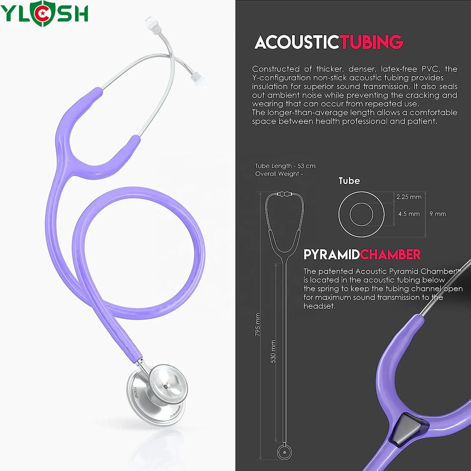 YLCSH Deluxe Lightweight Dual Head Stethoscope Lifetime-Warranty - Pastel Purple (YLCSH747XP-07) YLCSH stethoscope