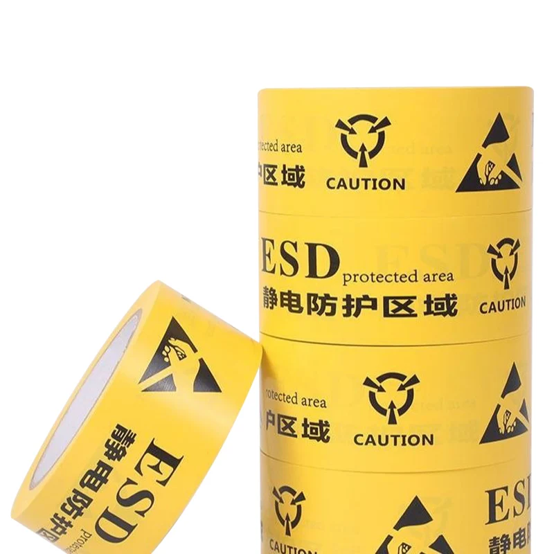 Yellow Color BOPP Film Floor Area Marking Warning Caution Low Static Anti-Static ESD Protection Self Adhesive Tape
