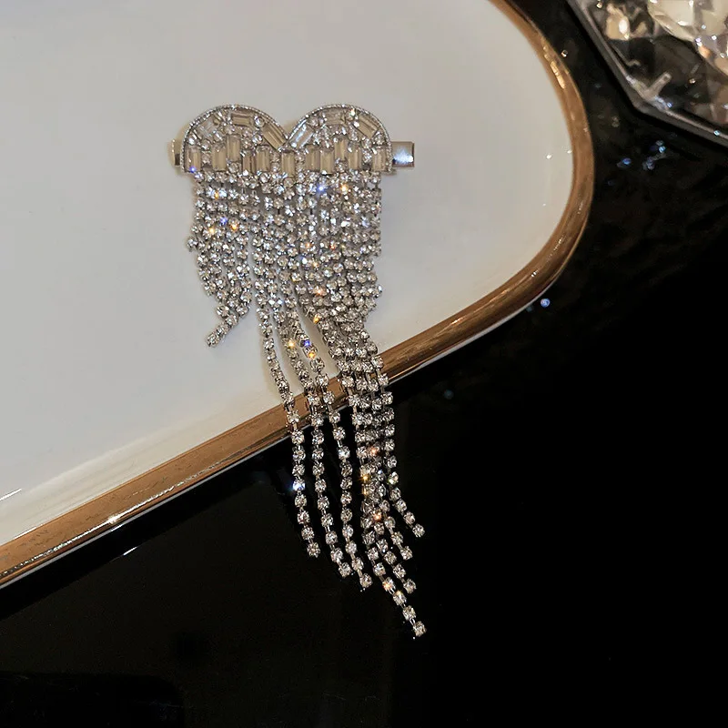 2022 New Fashion Rhinestone Heart Hair Pins Luxury Rhinestone Hair Accessories Clips Bow Heart Tassel Hair Clips for Women