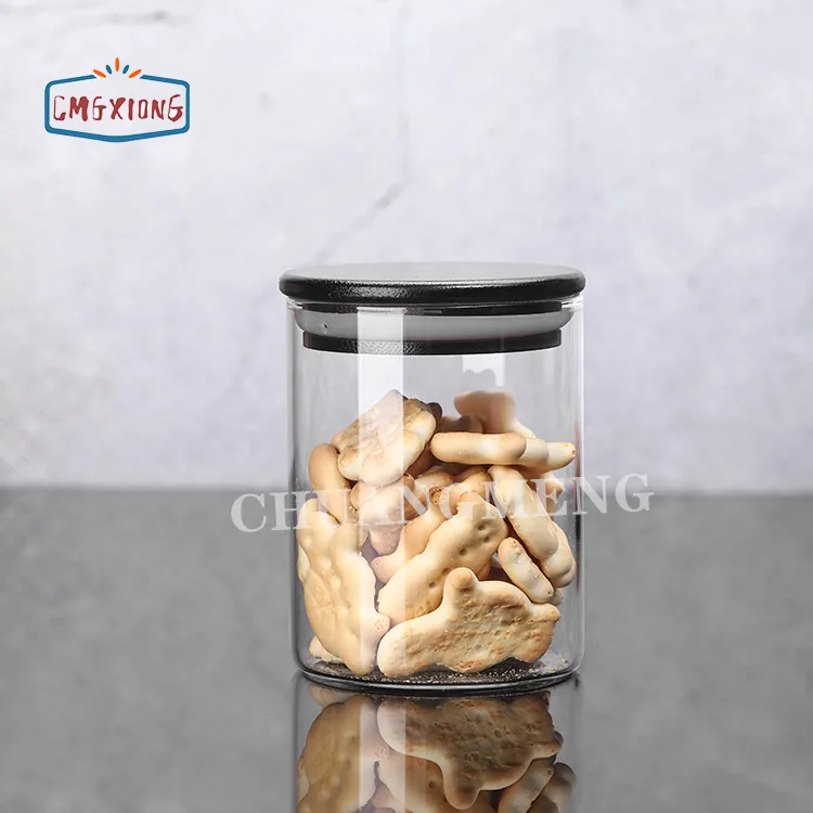 High borosilicate glass sealed food cereal storage containers cans glass jar with bamboo lid