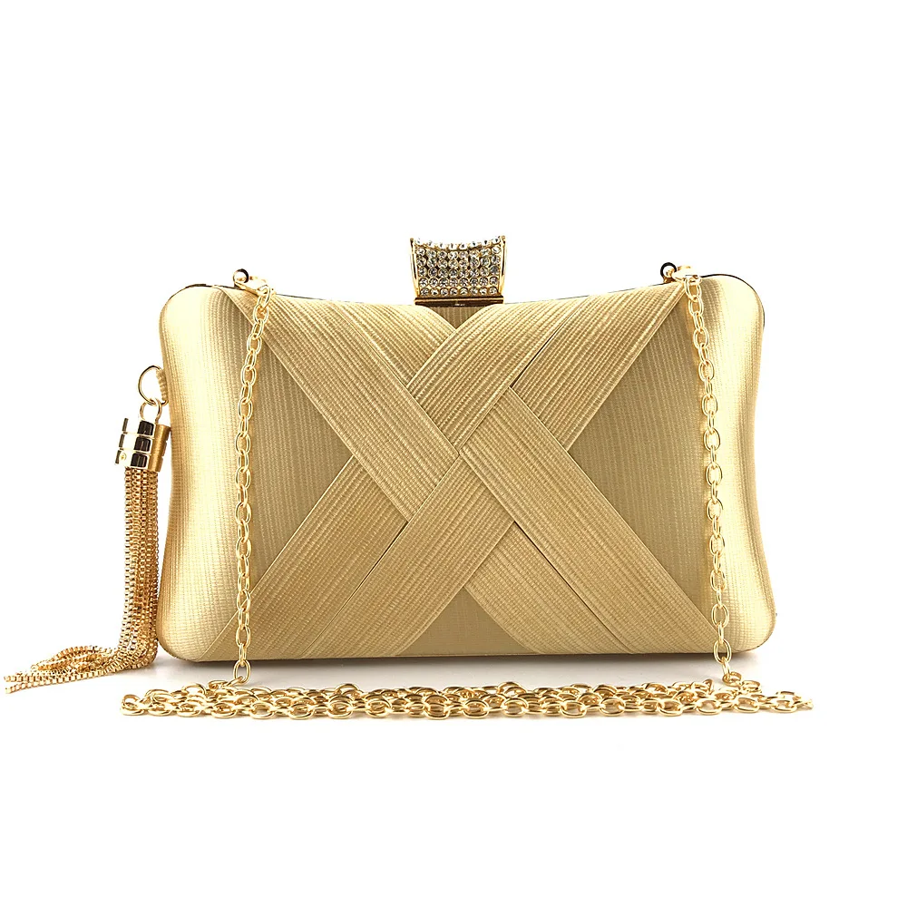 Fashion Style Metal Tassel Satin lady mini Handbags women woven wedding purse party evening clutch bag