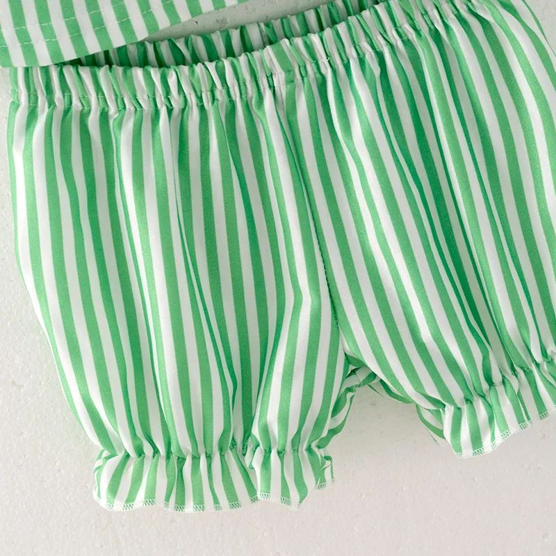 In Stock Ready to Ship Infant Baby Girl Winter Christmas Santa Claus Embroidered Green Stripe Set Outfit