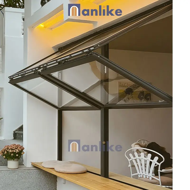 Anlike Aluminum Tempered Glass Panel Bi-Fold Smart System Black Electric Up And Down Vertical Folding Windows