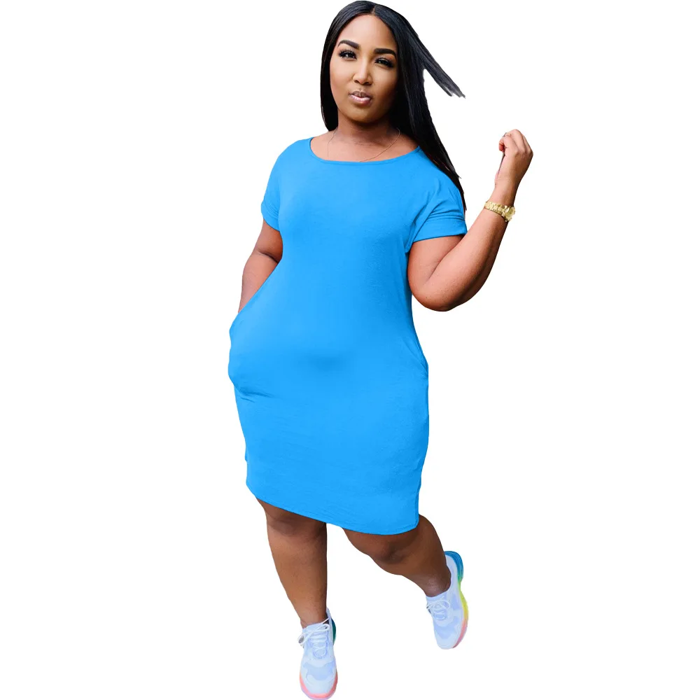 Solid Crew Neck Dress Ladies T-shirt Dresses for Women Summer Casual Dresses Natural Satin OEM Service Adults with Plus Size