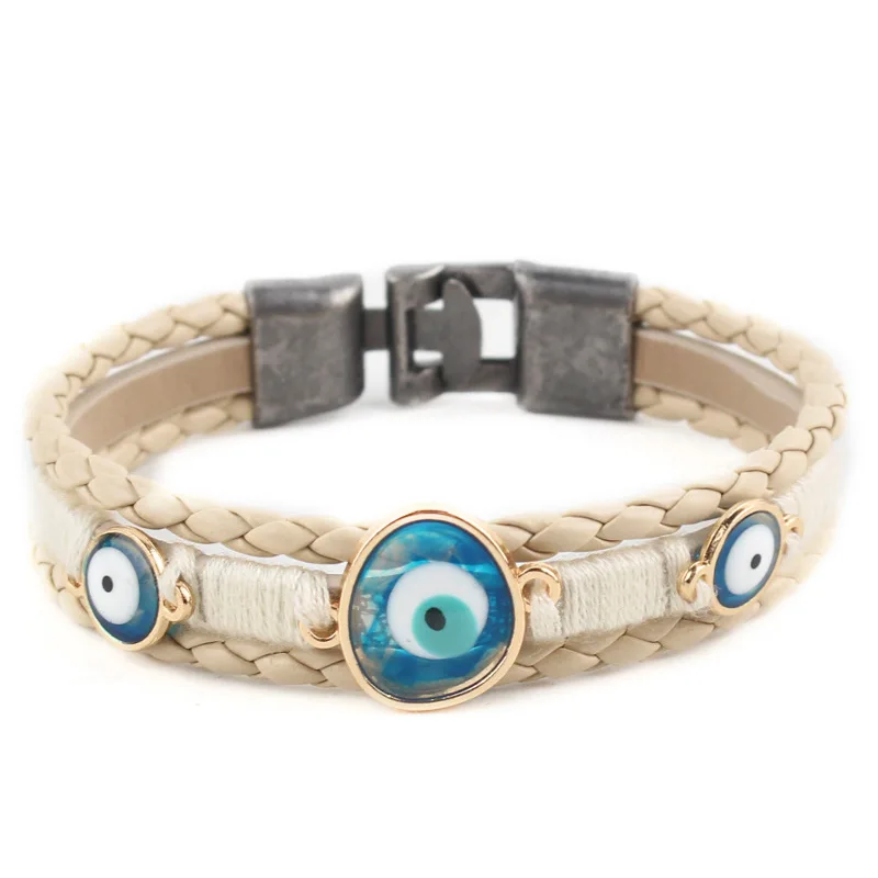 Attractive Design Multiple Layers Hand-braided Eye Leather Woven Bracelet with High Popularity