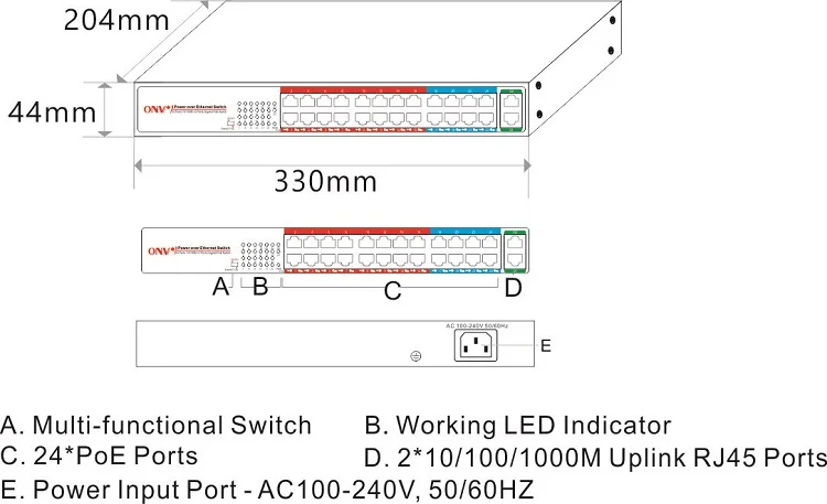  Товары для систем видеонаблюдения 24-канальный хаб ethernet коммутатор 48 В poe 24 порта с инжектором