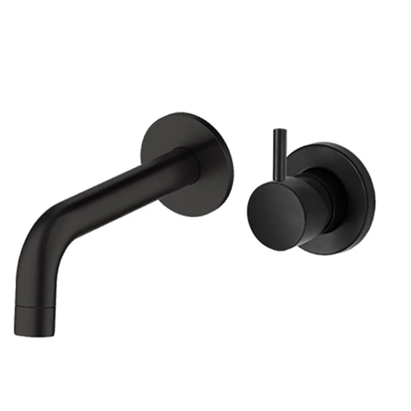 Concealed Modern Design Matte  Wall Mounted Double Holes Brass Wash Basin Faucet Brushed Nickel tap