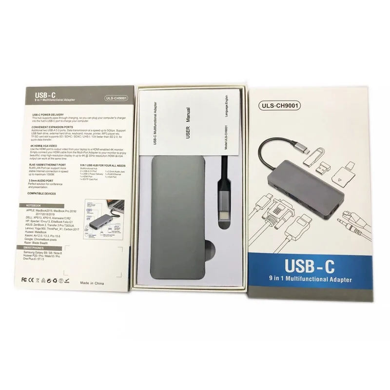 Factory Wholesale USB-C To 3/4/5/6/7/8/9 in 1 Docking Station type c hub Type C to HDTV USB3.0 USB2.0 SD TF RJ45 VGA Audio 3.5mm