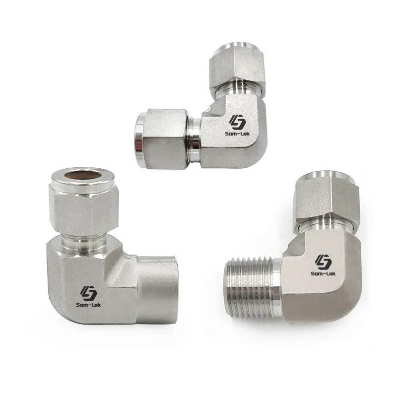 Stainless Steel SS316 Instrument Fitting 3/8 tube Body Double Ferrule Elbow 90 Tube Fittings