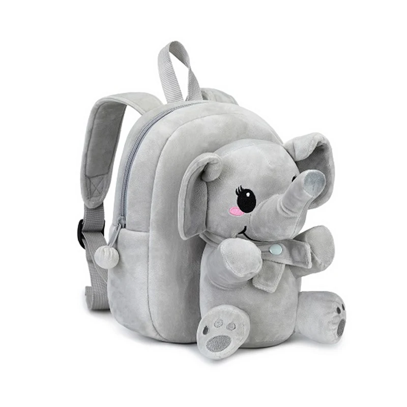 Custom Logo Cute 3D Cartoon Elephant Mini School Kids Animal Plush Backpack
