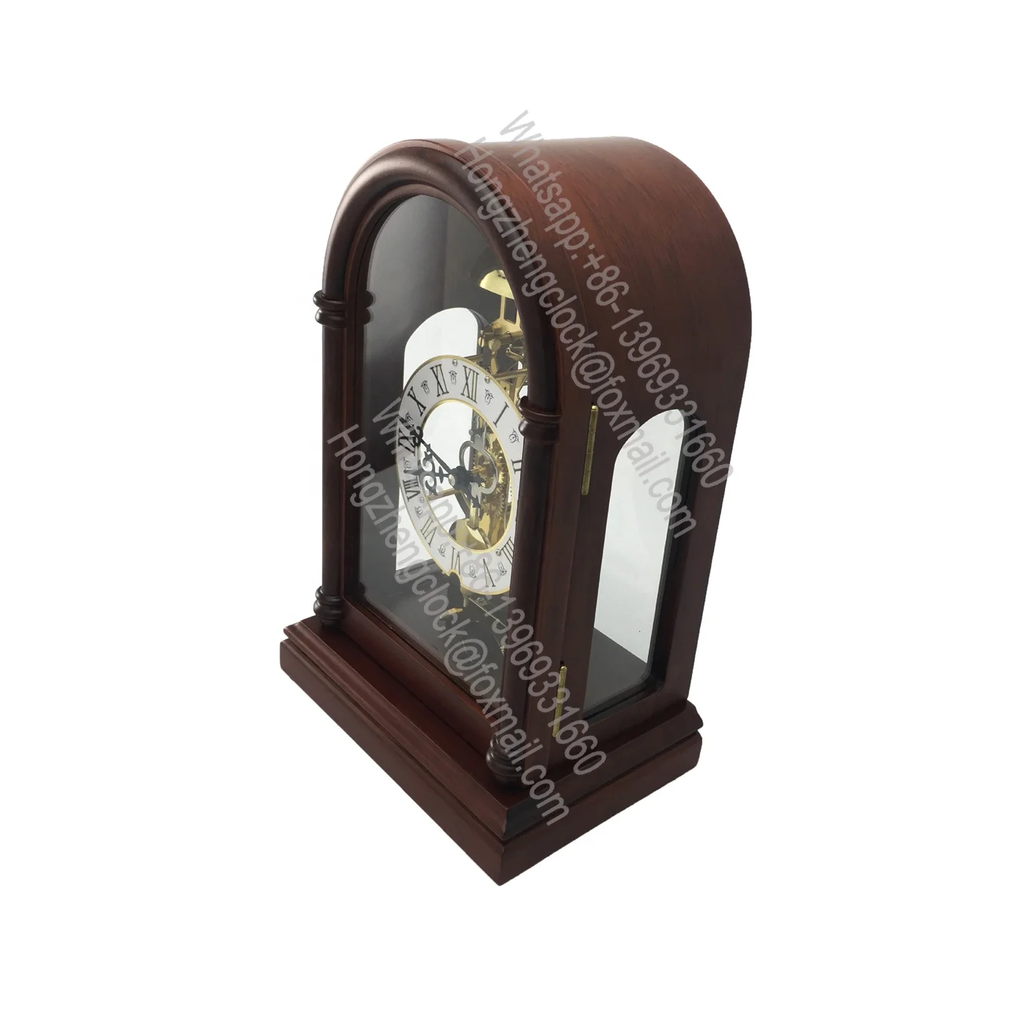 Solid Wood Case with Walnut Finish, Protective Glass Lens, Metal Dial Standard Mantel Table Clock