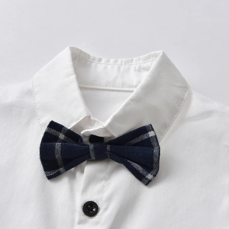 Boys Gentleman Clothing Sets Toddler Boy Long Sleeve White Bowtie Shirts+Suspenders Plaid Pants Outfits Formal Suits