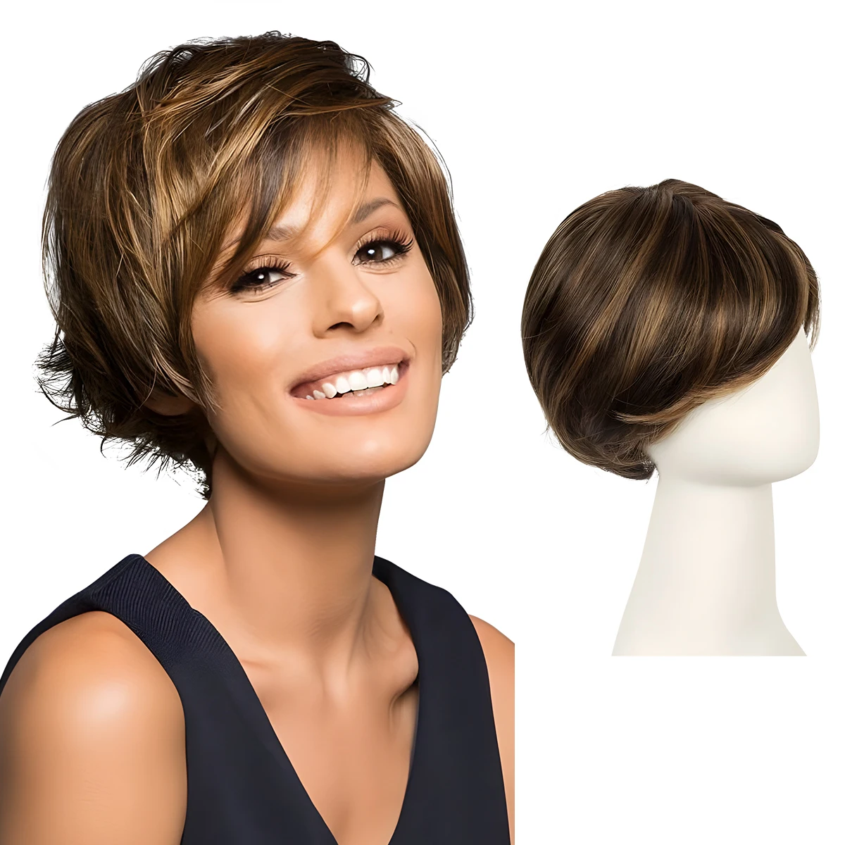 Wholesale Premium Heat Friendly Fiber Synthetic MoNo Lace Front Wig With Bangs High Quality Short Hair Brown Wigs For Women