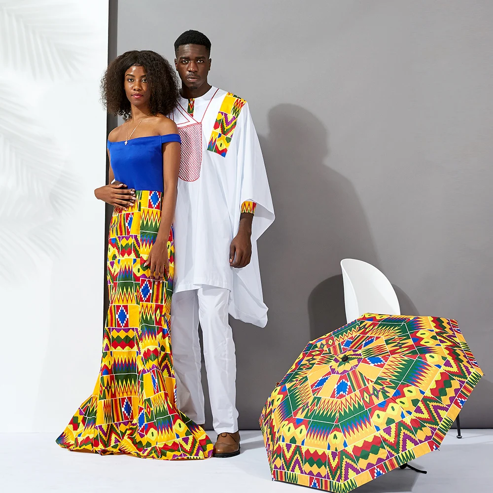 Shenbolen Brand Newest Trendy Accessories African Style Printing Automatic Folding Umbrella