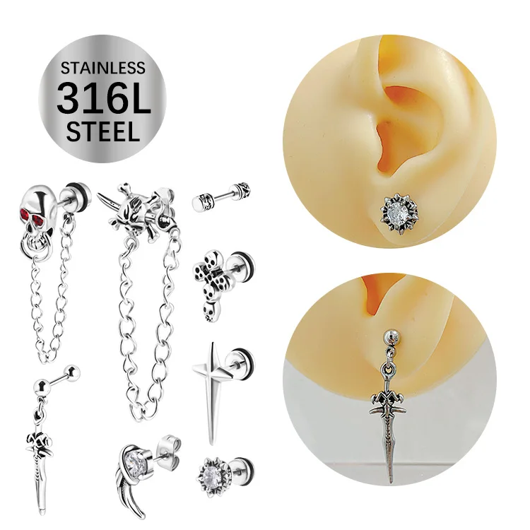 Fashion Jewelry Earrings Chain Pendant Earrings Halloween Skull Stainless Steel Earrings