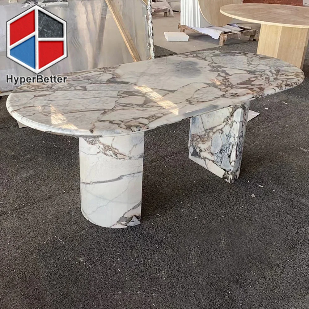 Овальный Обеденный Стол calacatta из синего мрамора индивидуальный