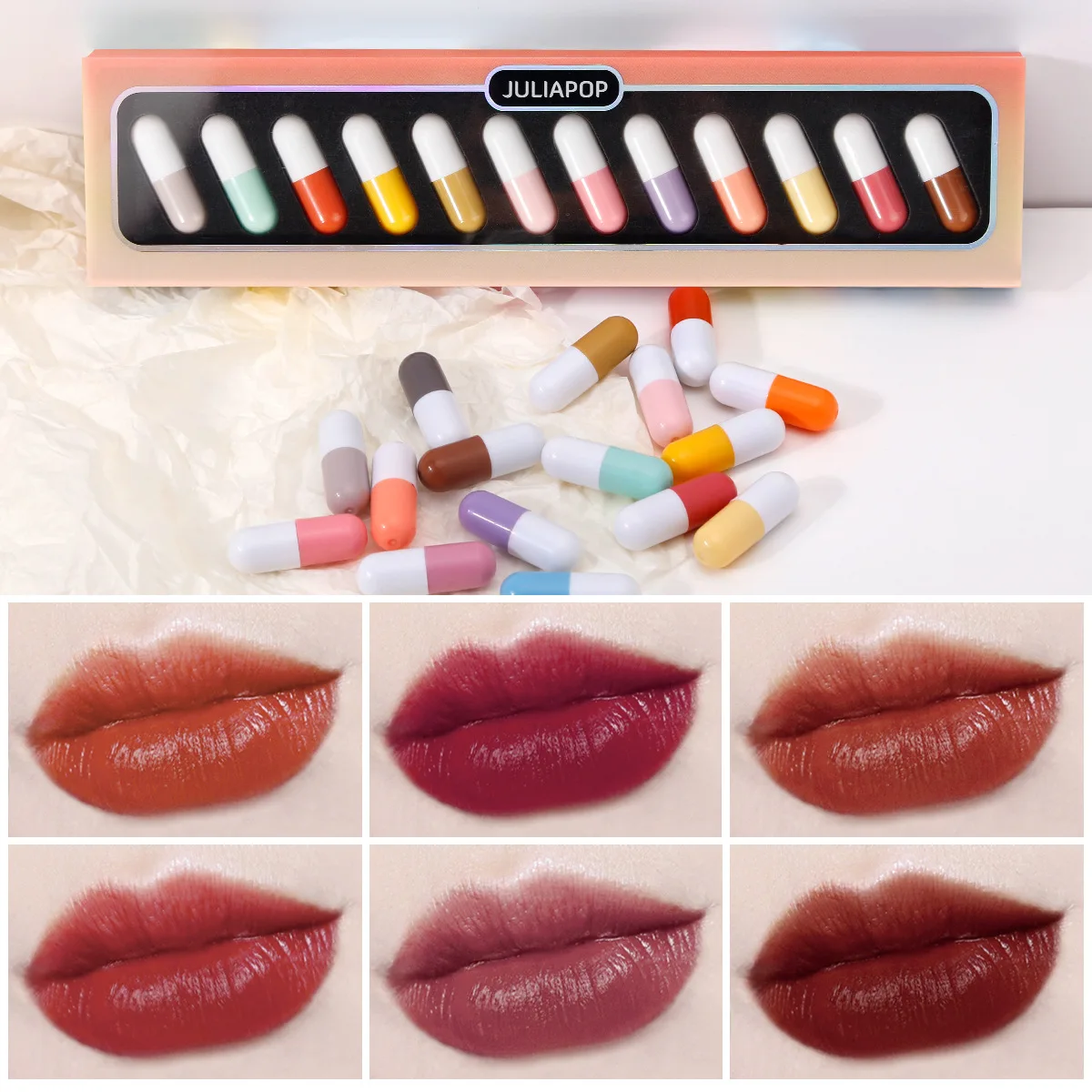 Wholesale 12PCS Capsule Lipstick Set Hot Selling Velvet Matte Lipstick Mini Capsule Set Glitter Lipstick for Makeup