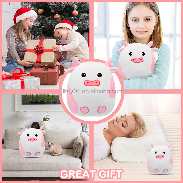 amazon hot selling stuffed animal plush pink cow toy pillow custom logo plush milk cow toy