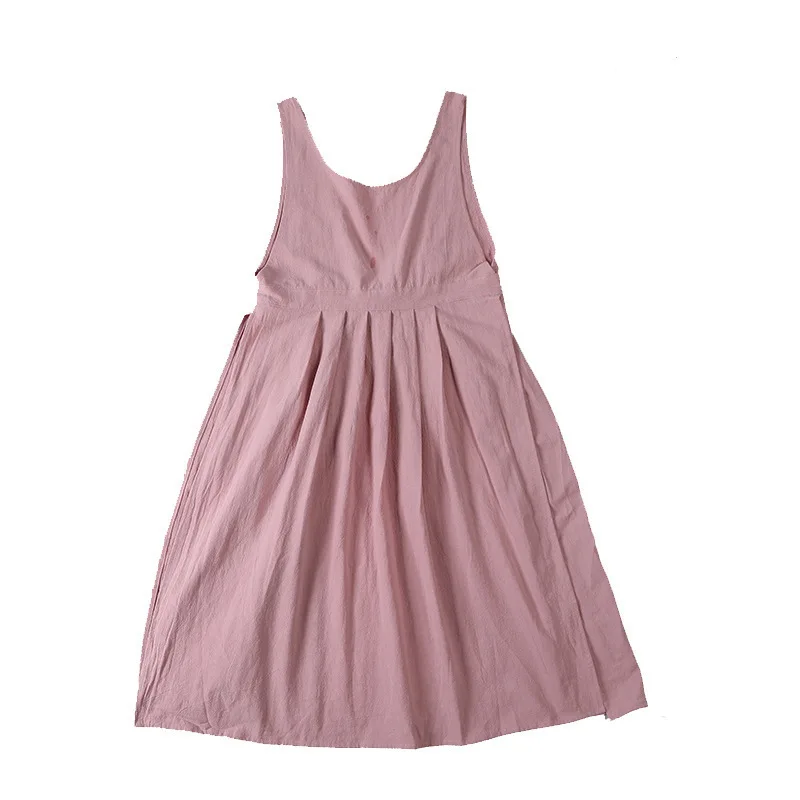 Cotton linen apron solid color small fresh sleeveless apron wear literature and art girl apron at home and abroad