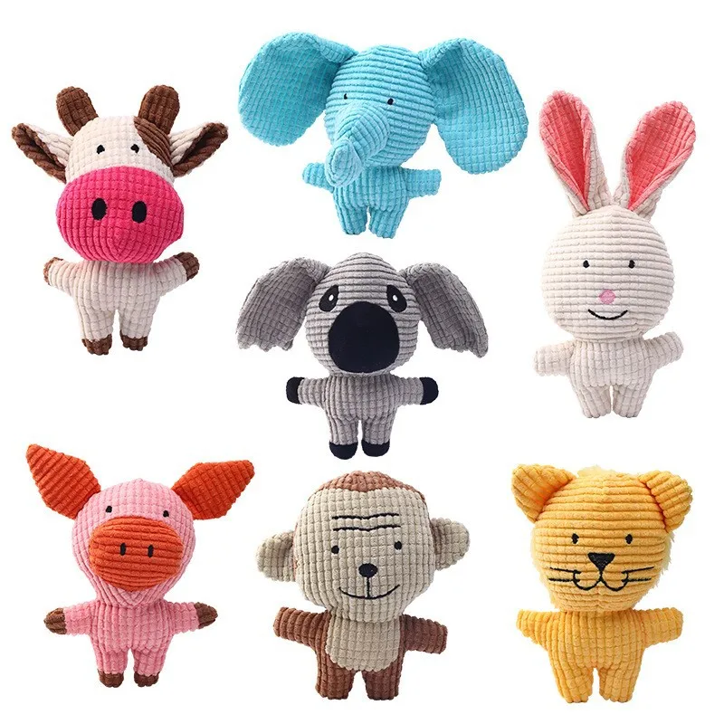 Corduroy Cute Animals Plush Dog Chew Squeaky Toys Funny Small Medium Dogs Interactive Cleaning Teeth Toy Pets Accessories