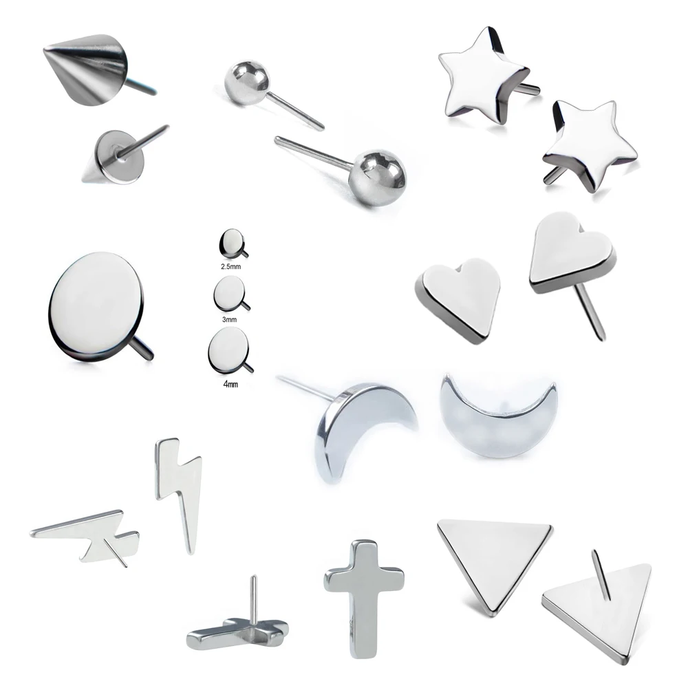 Hot ASTM F136 Titanium Push Pin Threadless High Polished Ball Dish Star Heart Shape Body Piercing Jewelry Accessories Stud