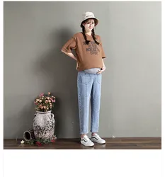 Модель 2019 года, весенние джинсы для беременных с карманами в виде ягодиц для беременных, джинсовые брюки для беременных, хлопковые свободные брюки, Одежда для беременных