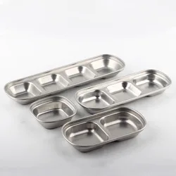 Stainless Steel Multi-grid Seasoning Dish BBQ Dipping Sauce Vinegar Oil Dish Japanese Salad Sauce Dish