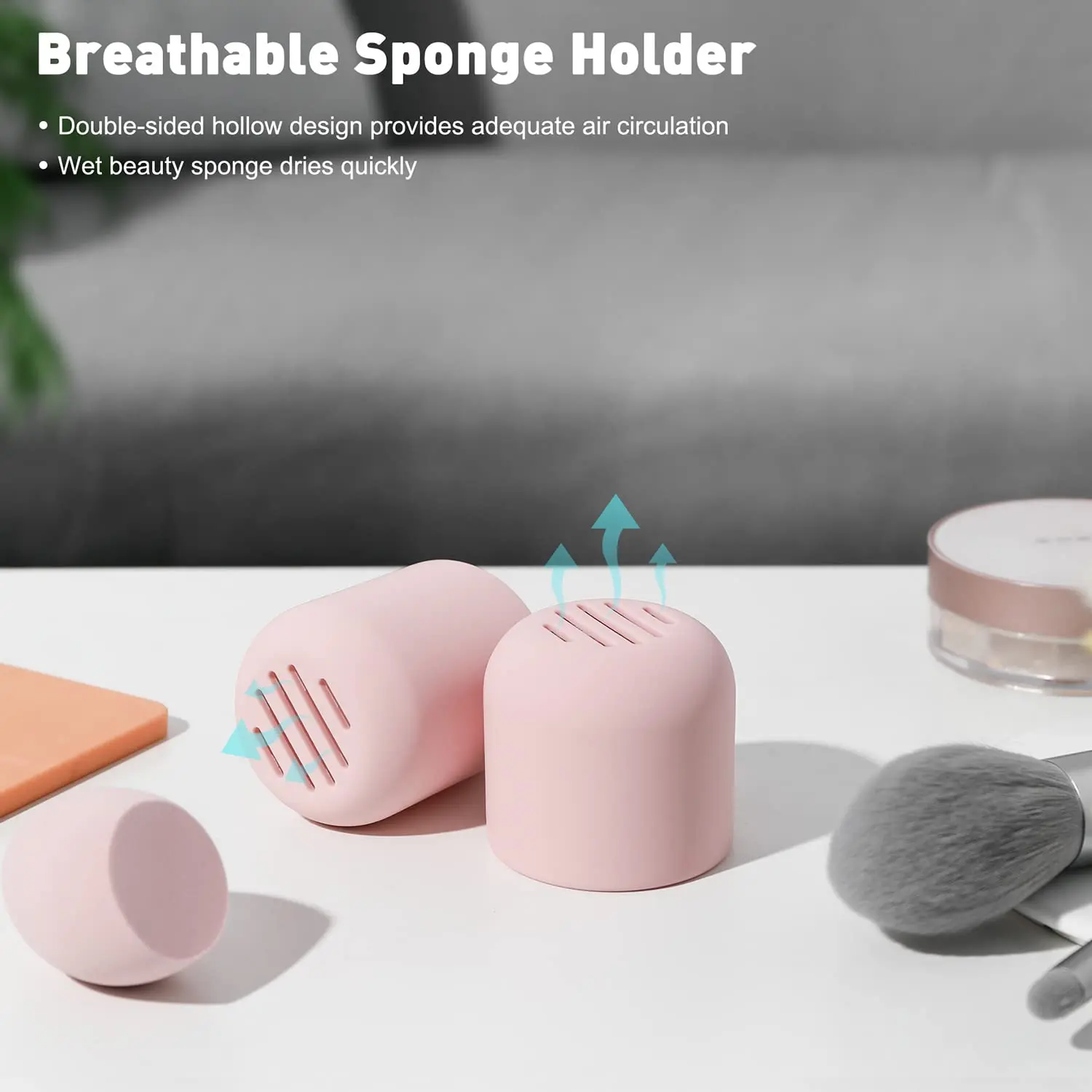 Pink Soft Non Latex Makeup Sponge Makeup Blender Sponge with Silicone Travel Case