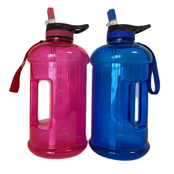 2021 Amazon hot water jug 2.2L plastic straw motivational half gallon tritan gym water bottle with time marker
