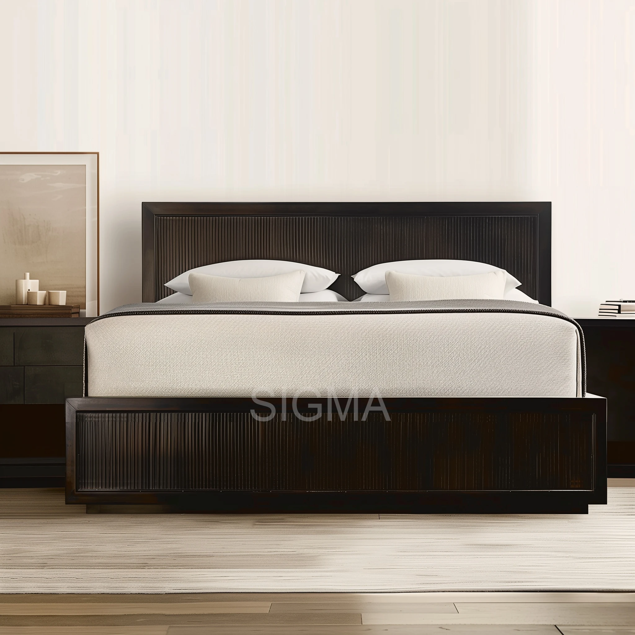 Modern Luxury bedroom furniture Sets Solid Natural Oak frame minimalist style Kind Queen Size Beds