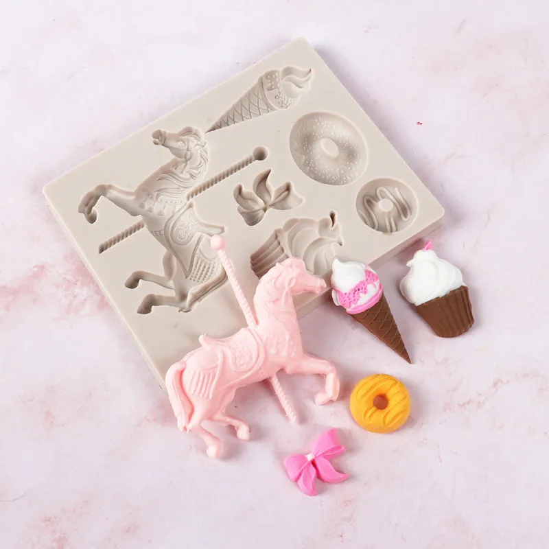 Food-grade fondant Silicone Mold Carousel Ice Cream Bar Ice cream Cone Cake Mold DIY chocolate dessert silicone resin mold