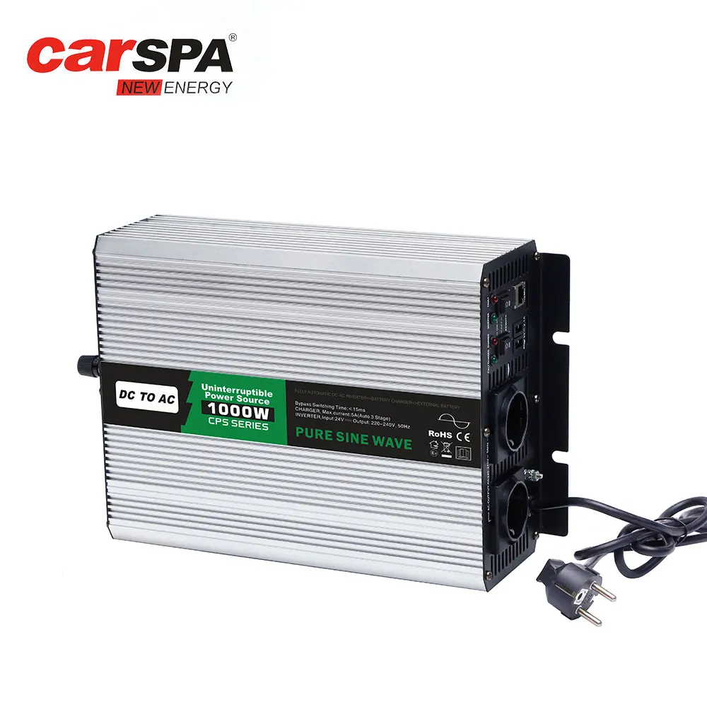 CARSPA battery charger with 1kw pure sine wave inverter with charger function USB port For Home Use and Off-gird Solar System