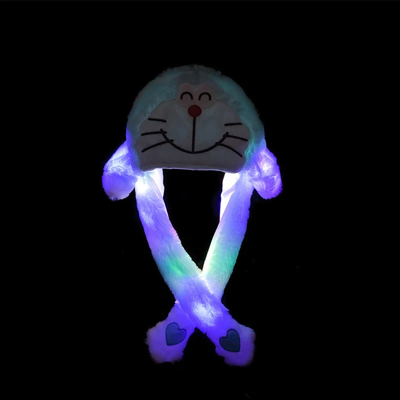 Custom Logo Plush Toy Cute Bunny Ear Party Led Light Moving Ear Hats Plush Toy