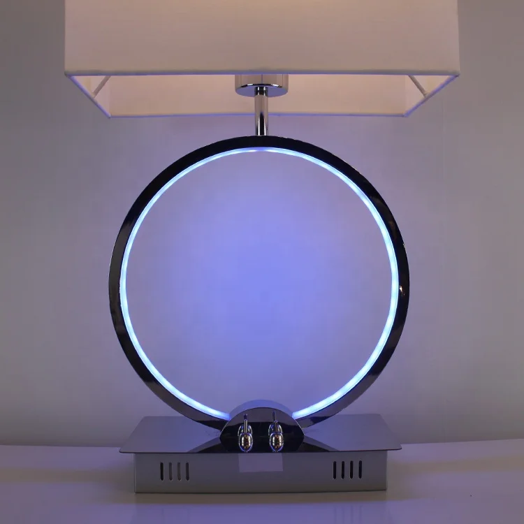
European aluminum circle bedroom hotel bar restaurant E27 white fabric shade desk lamp RGB table lamp 