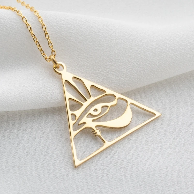 18k Gold Plated Stainless Steel Eye of Ra Triangle Gold Necklace Ancient Egyptian Symbol Pendant Eye of Horus Necklace