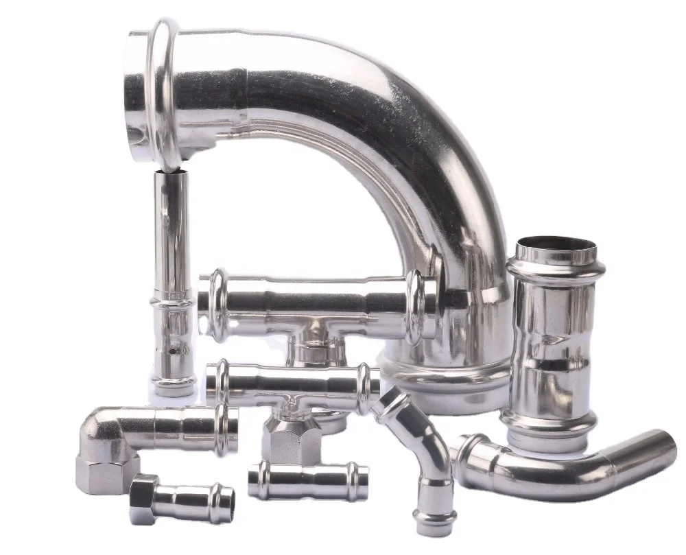 China Factory DVGW W534 1.4301 Stainless Steel V profile 90 Degree Bend Pipe Press Fitting