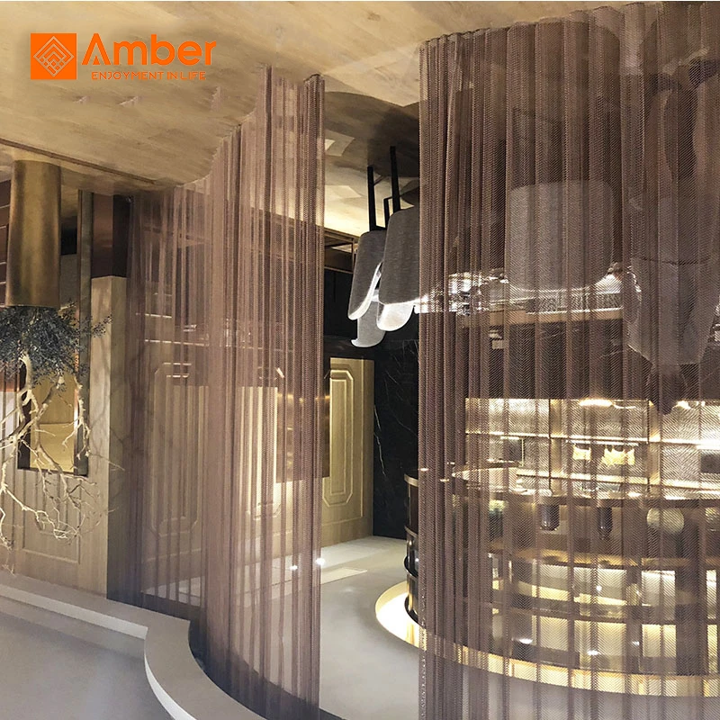 Metal Mesh Curtain Or Cascade Coil Drapery Sliding Ring Facades Security Metal Curtain Decorative Wire Mesh For Cabinets