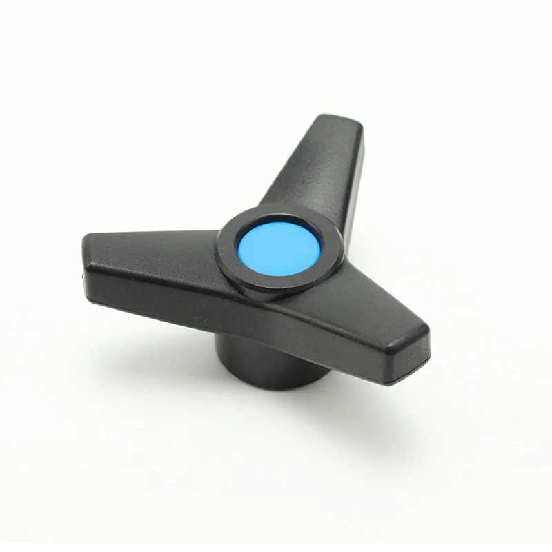 Hot selling black plastic triangle arm knob metal insert through hole knob