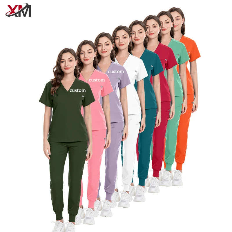 2022 Medical Uniform Women Nursing Scrub Sets Trs Stretch Scrubs Short Sleeve Medical Joggers Clinic Spandex Uniforms Clothes