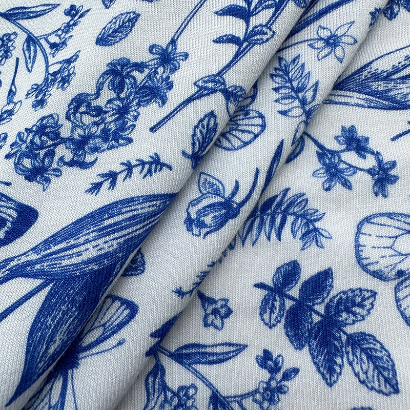 Bamboo Spandex Stretch Custom Design Low MOQ Rabbits and Butterfly Botanical Green Monochrome Organic Fiber Fabric Baby Blanket